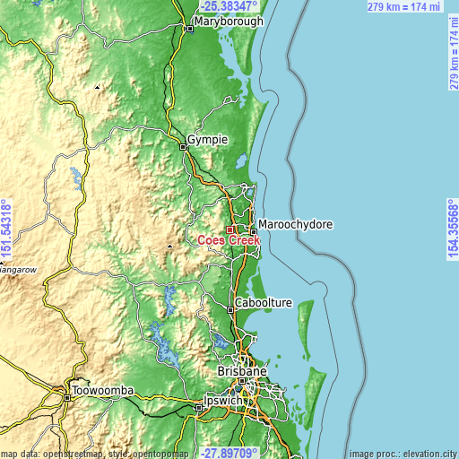 Topographic map of Coes Creek