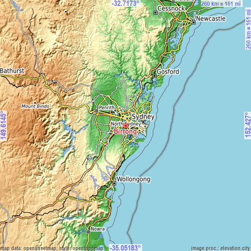 Topographic map of Birrong