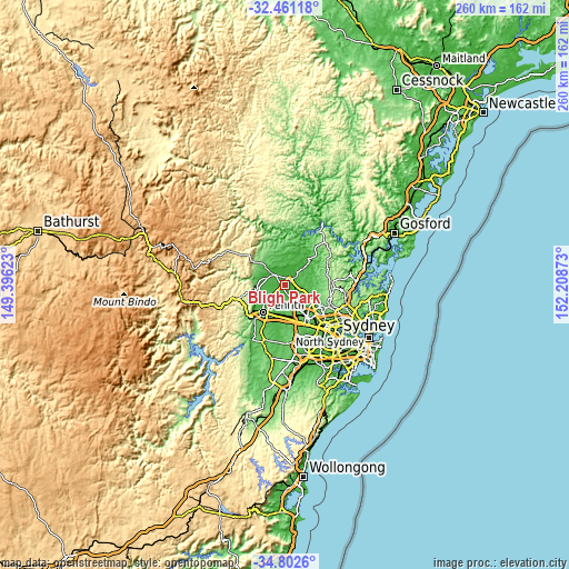 Topographic map of Bligh Park