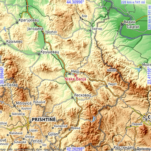 Topographic map of Niška Banja