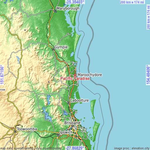 Topographic map of Pacific Paradise