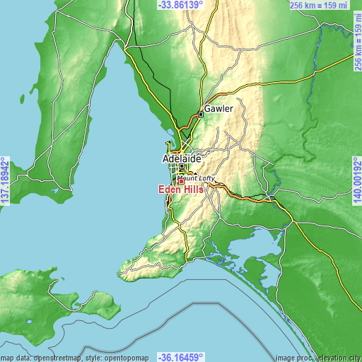 Topographic map of Eden Hills