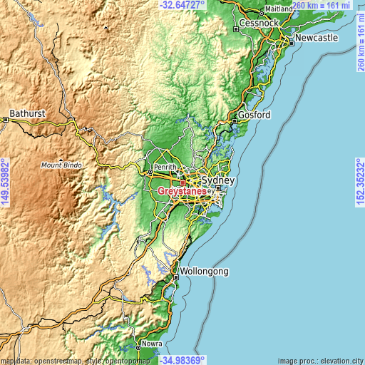 Topographic map of Greystanes