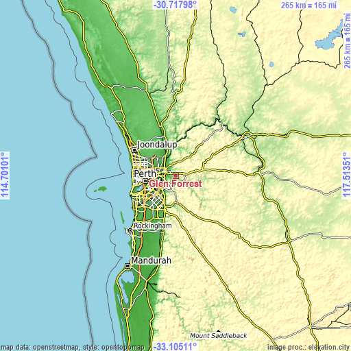 Topographic map of Glen Forrest