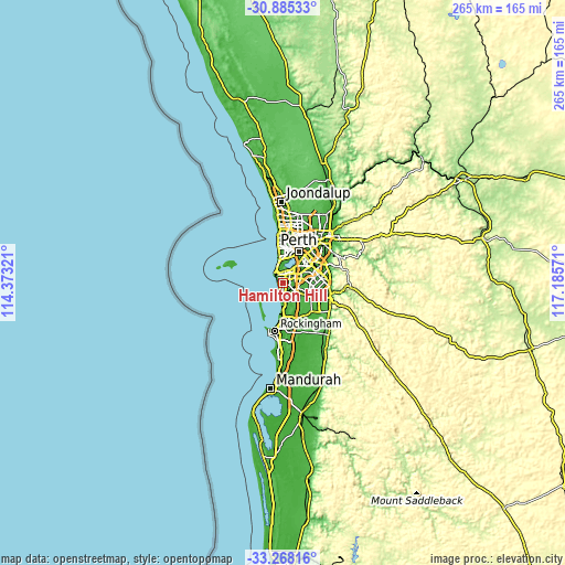 Topographic map of Hamilton Hill