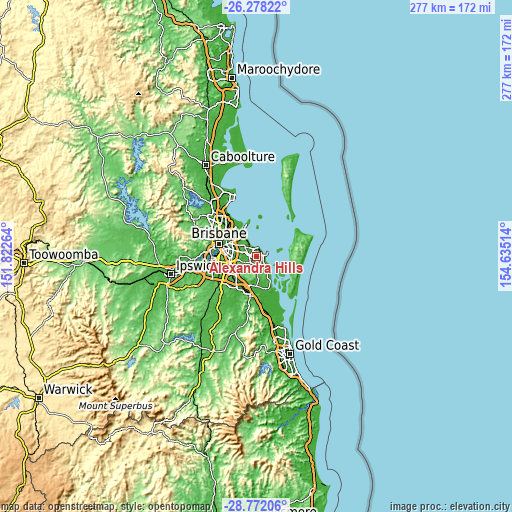 Topographic map of Alexandra Hills