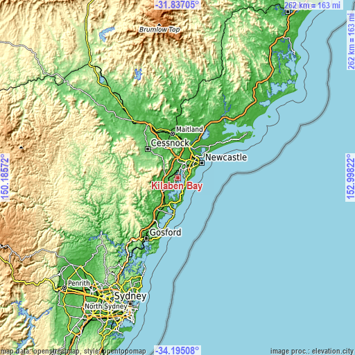 Topographic map of Kilaben Bay