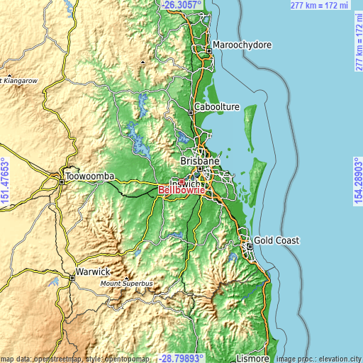 Topographic map of Bellbowrie