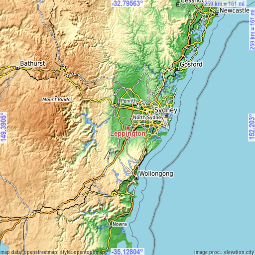 Topographic map of Leppington