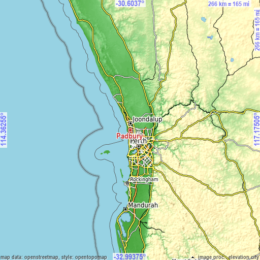 Topographic map of Padbury