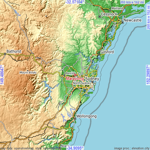 Topographic map of Marayong