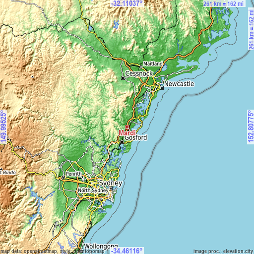 Topographic map of Mardi