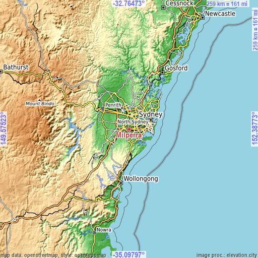 Topographic map of Milperra