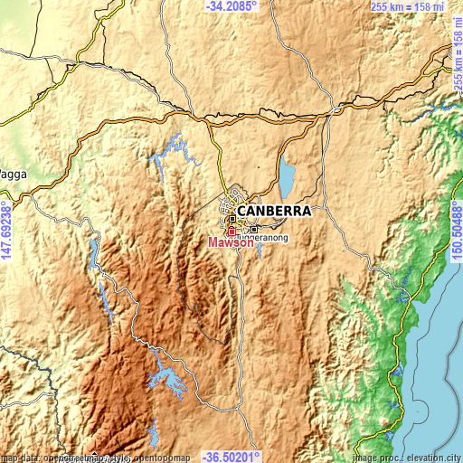 Topographic map of Mawson