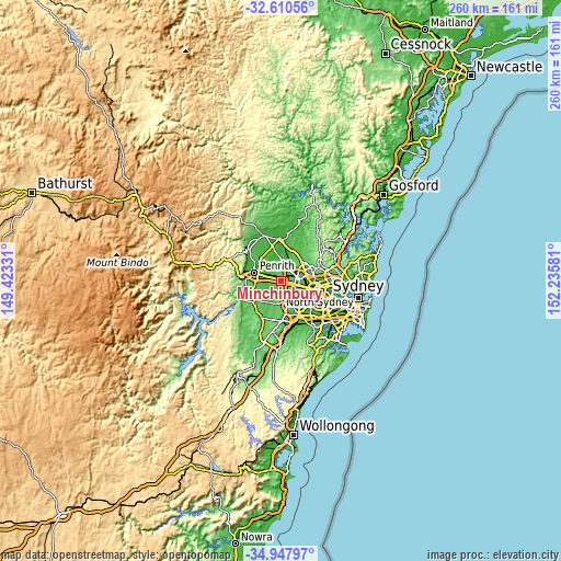 Topographic map of Minchinbury