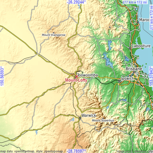 Topographic map of Mount Lofty