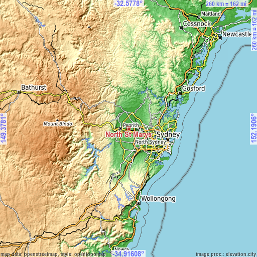 Topographic map of North St Marys