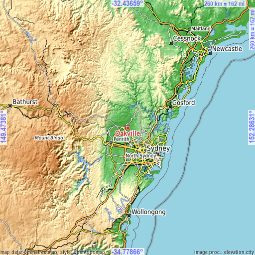 Topographic map of Oakville