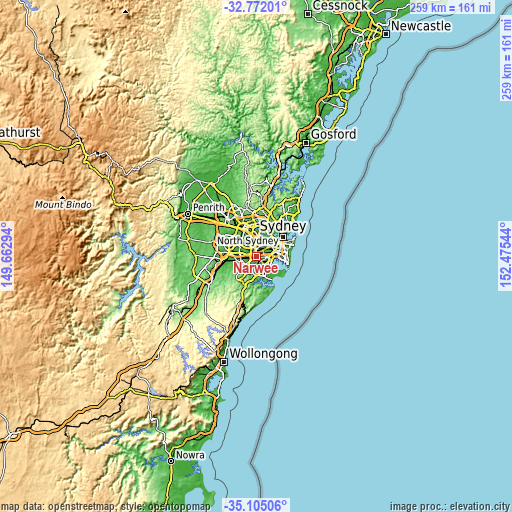 Topographic map of Narwee