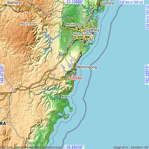 Topographic map of Primbee