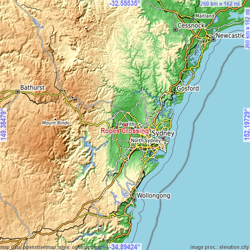 Topographic map of Ropes Crossing