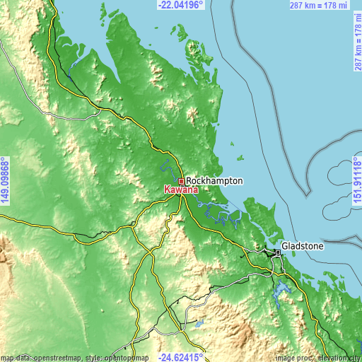 Topographic map of Kawana