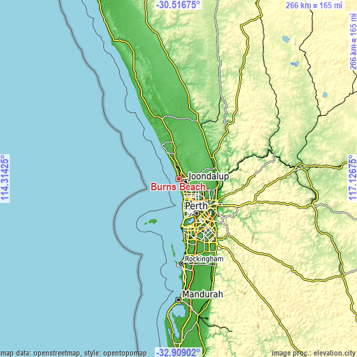 Topographic map of Burns Beach