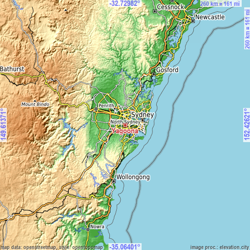 Topographic map of Yagoona