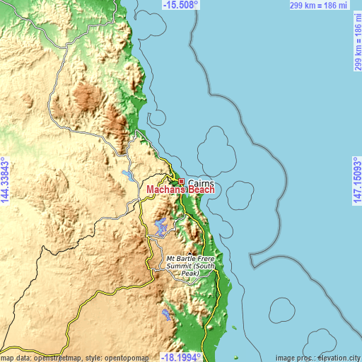 Topographic map of Machans Beach