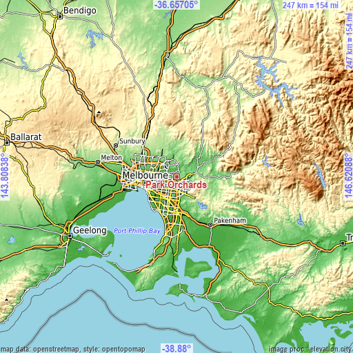 Topographic map of Park Orchards