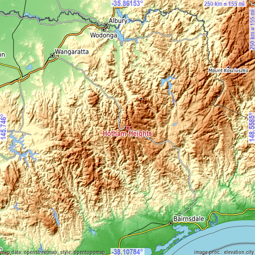 Topographic map of Hotham Heights