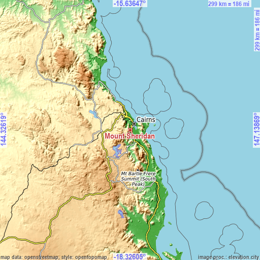 Topographic map of Mount Sheridan