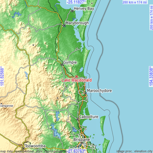 Topographic map of Lake Macdonald