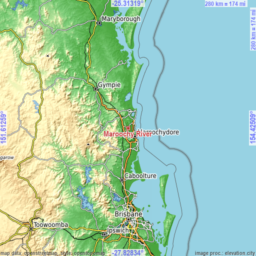 Topographic map of Maroochy River