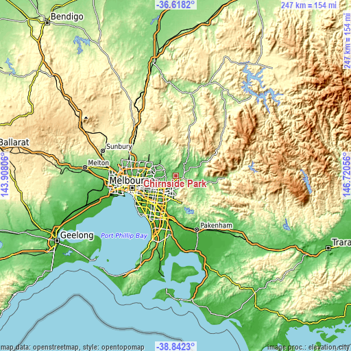 Topographic map of Chirnside Park