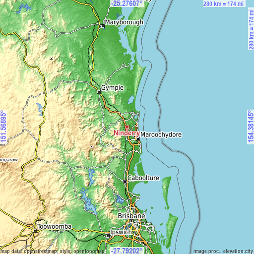 Topographic map of Ninderry