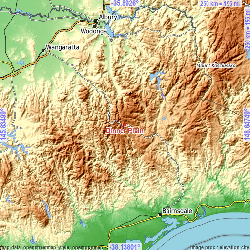 Topographic map of Dinner Plain