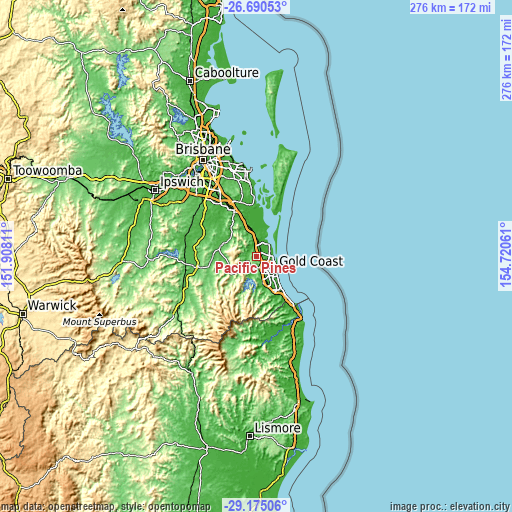 Topographic map of Pacific Pines