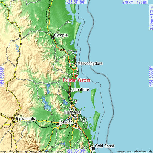 Topographic map of Pelican Waters