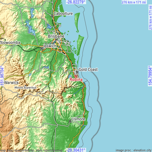 Topographic map of Robina