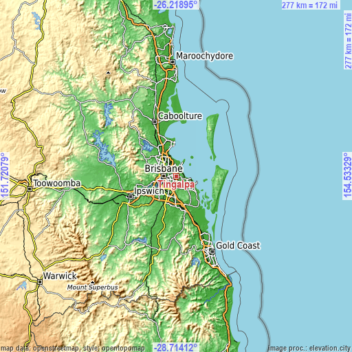 Topographic map of Tingalpa