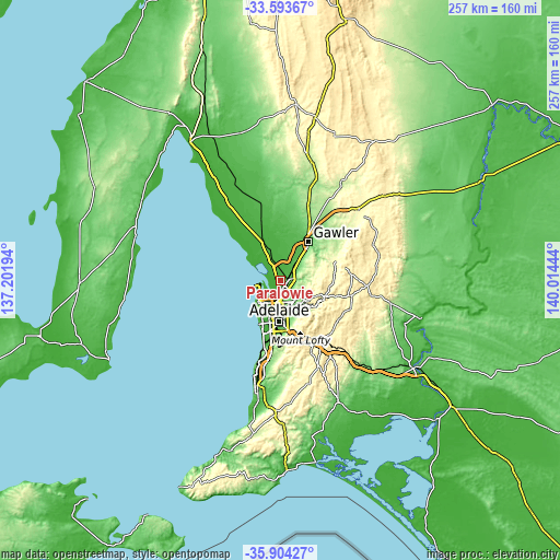 Topographic map of Paralowie