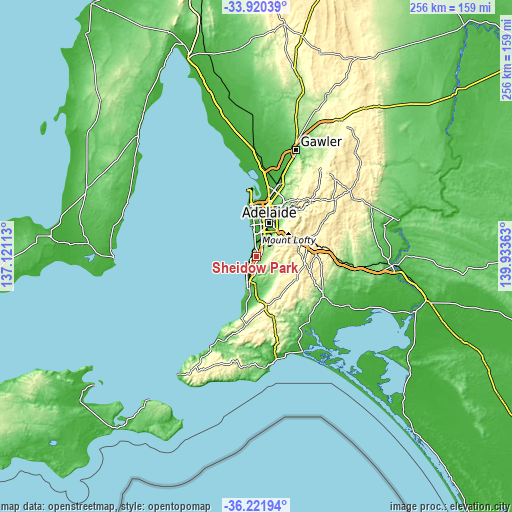 Topographic map of Sheidow Park