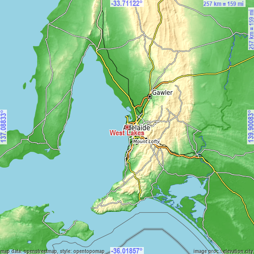 Topographic map of West Lakes