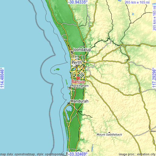 Topographic map of Banjup