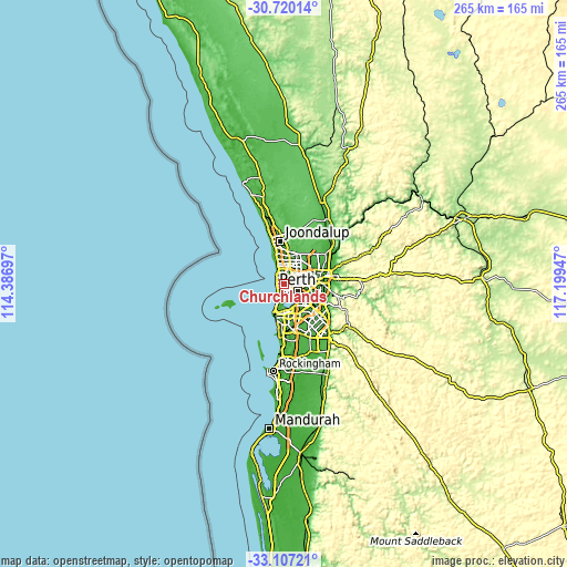 Topographic map of Churchlands