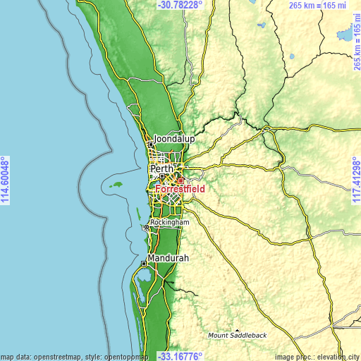 Topographic map of Forrestfield