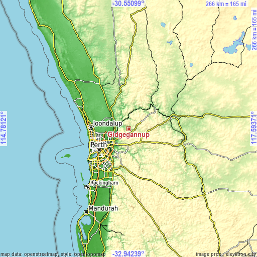 Topographic map of Gidgegannup