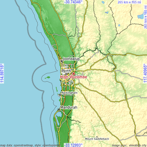 Topographic map of High Wycombe