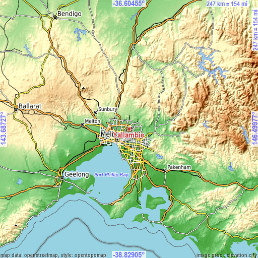 Topographic map of Yallambie